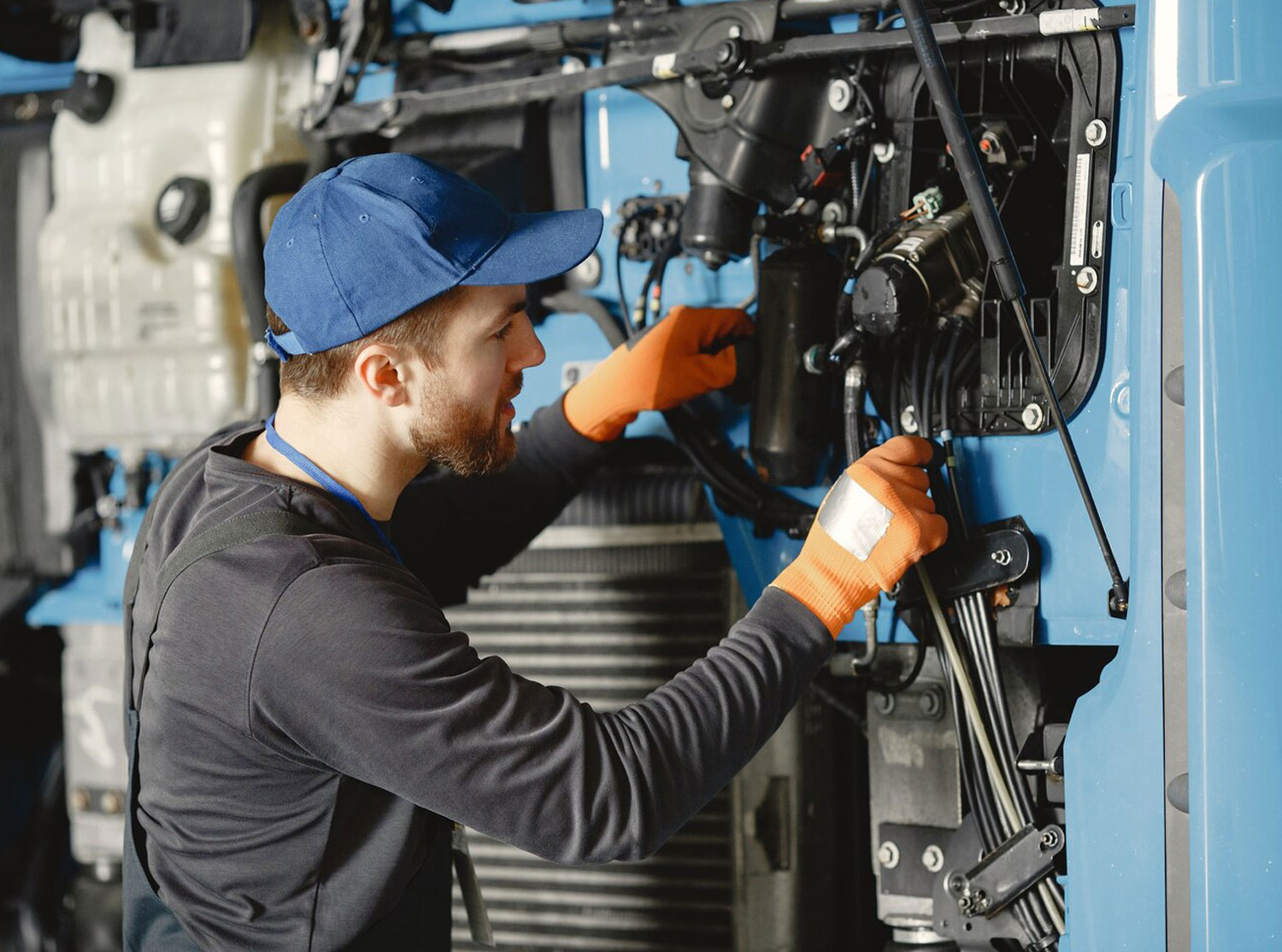 Preventive maintenance inspection on a commercial truck